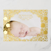 花模様プレス金箔ベビー誕生発表 箔招待状 (正面)