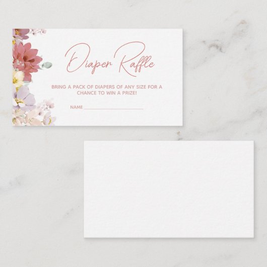 花模様ベビー開花ベビーシャワーおむつラッフル エンクロージャーカード (正面/裏面)