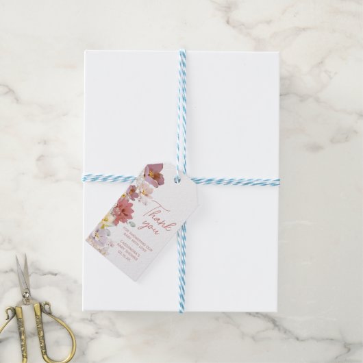 花模様ベビー開花ベビーシャワーメッセージカード ギフトタグ (より糸付き)