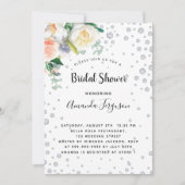 花模様ホワイトローズ金ゴールドグラマラスブライダルシャワー 招待状 (正面)