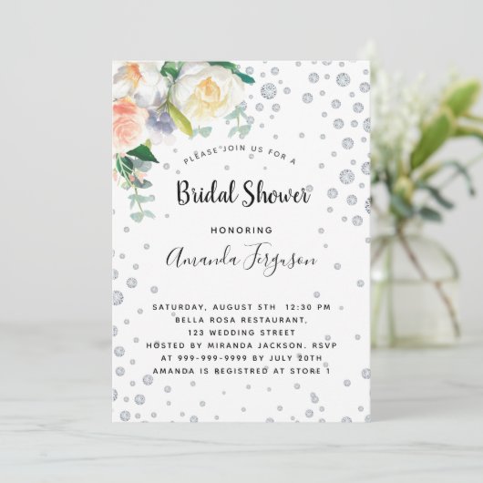 花模様ホワイトローズ金ゴールドグラマラスブライダルシャワー 招待状 (スタンド正面)