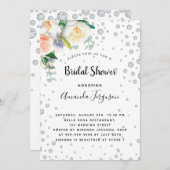 花模様ホワイトローズ金ゴールドグラマラスブライダルシャワー 招待状 (正面/裏面)