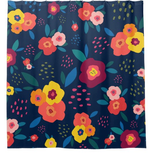 花模様モダンの青いサはっきりしたンゴ シャワーカーテン (正面)