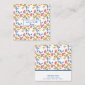 花模様モダンズブルーコーラルピンクガーデンフローリスト スクエア名刺 (正面/裏面)