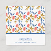 花模様モダンズブルーコーラルピンクガーデンフローリスト スクエア名刺 (裏面)