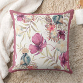 花模様ラズベリー、石板ブルーと緑 クッション (ブランケット)