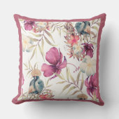 花模様ラズベリー、石板ブルーと緑 クッション (正面)