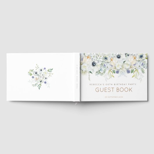 花模様任意の年齢の名前の誕生日パーティー ゲストブック (全面)