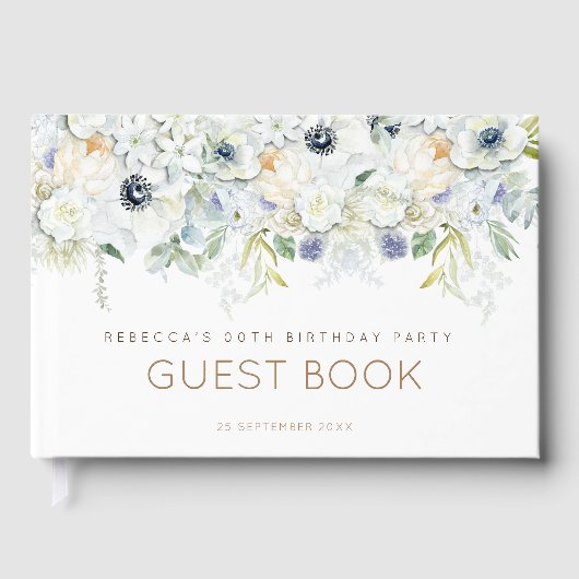 花模様任意の年齢の名前の誕生日パーティー ゲストブック (正面)