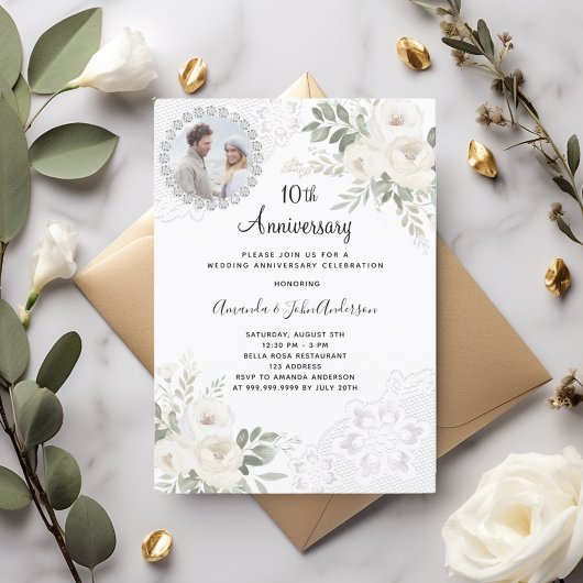 花模様写真結婚10周年 招待状