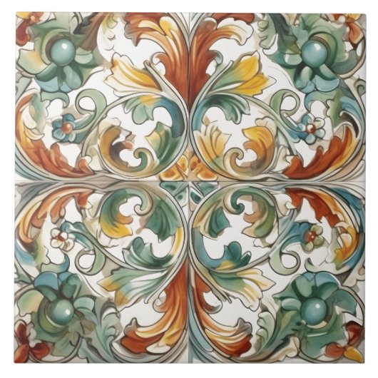 花模様加飾タイル タイル (正面)