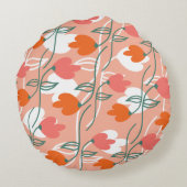 花模様手描き植物模様オレンジ ラウンドクッション (裏面)