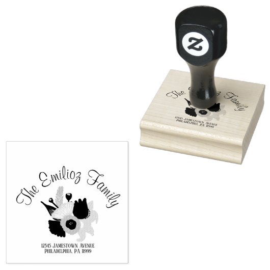 花模様手書き名住所ラバースタンプ ラバースタンプ (押印)