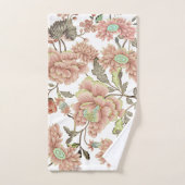 花模様淡い色のピンク、青（白） バスタオルセット (ハンドタオル)