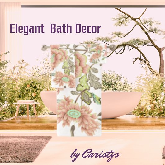 花模様淡い色のピンク、青（白） バスタオルセット