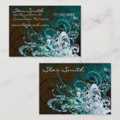 花模様渦巻形のシーブルーとチョコレート 名刺 (正面/裏面)