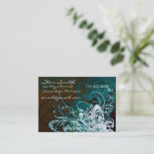 花模様渦巻形のシーブルーとチョコレート 名刺 (スタンド正面)