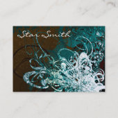 花模様渦巻形のシーブルーとチョコレート 名刺 (裏面)