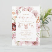 花模様甘いベビーガールのクロースレインベビーシャワー 招待状 (スタンド正面)