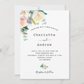 花模様白バラ金ゴールドピンクシンプル結婚ズ 招待状 (正面)