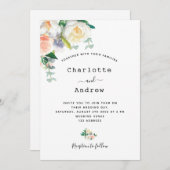 花模様白バラ金ゴールドピンクシンプル結婚ズ 招待状 (正面/裏面)