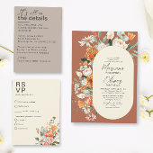 花模様素朴ズダブルアーチテラコッタ結婚ズ 招待状