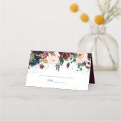 花模様結婚の | Burgundy Navy Blue プレイスカード (正面)