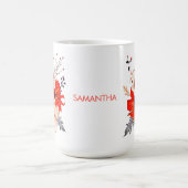 花模様葉レッドクリーム名 コーヒーマグカップ (中央)