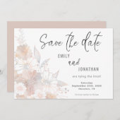 花模様赤面ピーチグレーウェディングザデイト セーブザデート (正面/裏面)