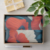 花模様赤、白、青のケシのデコペ 薄葉紙 (ギフト)