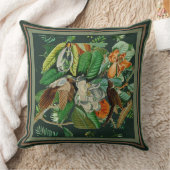 花模様鳥ダークグリーン クッション (ブランケット)