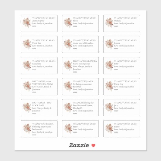花模様18個の受信者ありがとう結婚。 シール (シート)