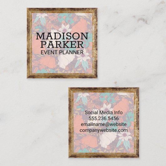 花模様 |アンティーク枠 スクエア名刺 (正面/裏面)