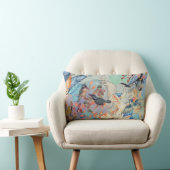 花模様、石板ブルーを背面に配置した鳥 ランバークッション (椅子)