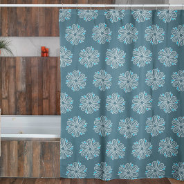 花模様（青と白） シャワーカーテン