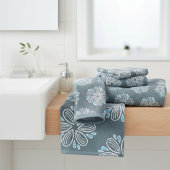 花模様（青と白） バスタオルセット