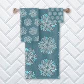 花模様（青と白） バスタオルセット