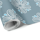 花模様（青と白） ラッピングペーパー (ロールコーナー)