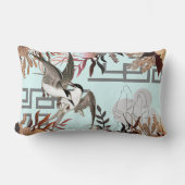 花模様、鳥、ほこりっぽい青 ランバークッション (正面)