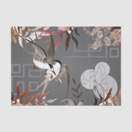 花模様、鳥、石板グレー背景の切り離し 薄葉紙