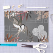 花模様、鳥、石板グレー背景の切り離し 薄葉紙 (クラフト)