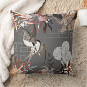 花模様、鳥、石板灰色の背景アクセント クッション (ブランケット)