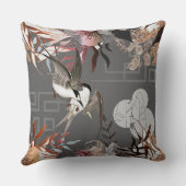 花模様、鳥、石板灰色の背景アクセント クッション (裏面)