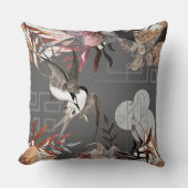花模様、鳥、石板灰色の背景アクセント クッション (正面)