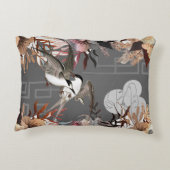 花模様、鳥、石板灰色の背景 アクセントクッション (裏面)