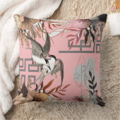 花模様、鳥、赤面ピンク背景アクセント クッション (ブランケット)