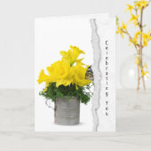 花水上の誕生日バタフライ カード (黄色い花)