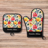 花水彩グリーン手書き台詞ギフト 鍋つかみ&鍋敷きセット