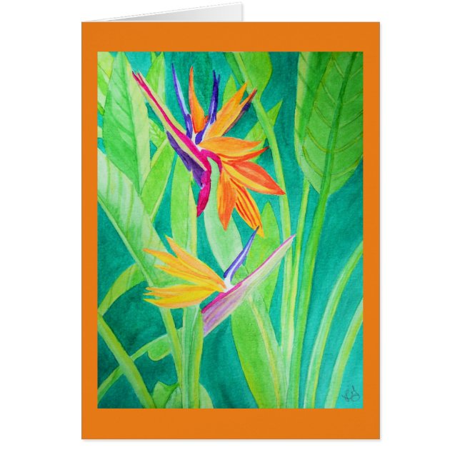 花水彩画の極楽鳥 (正面)