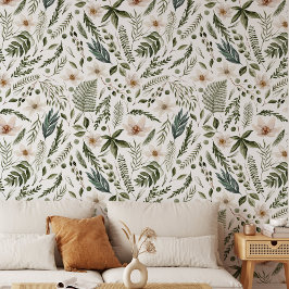 花水色フローラ植物模様 壁紙